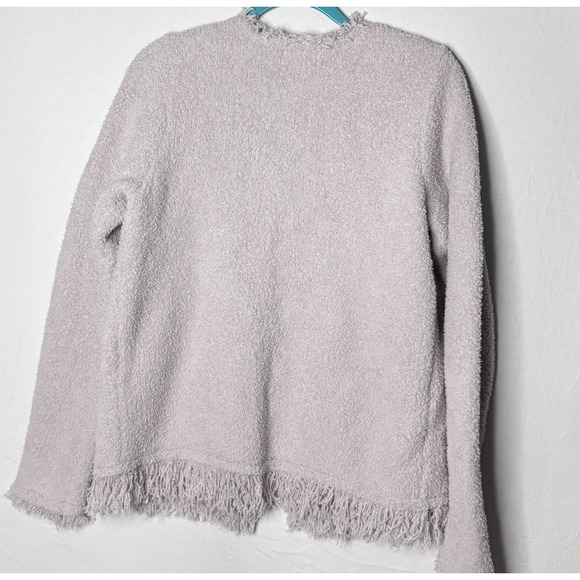 Barefoot Dreams Cozy Chic NEW Fringed Jacket Cardigan Sz M Oyster Gray Pockets - Picture 3 of 14